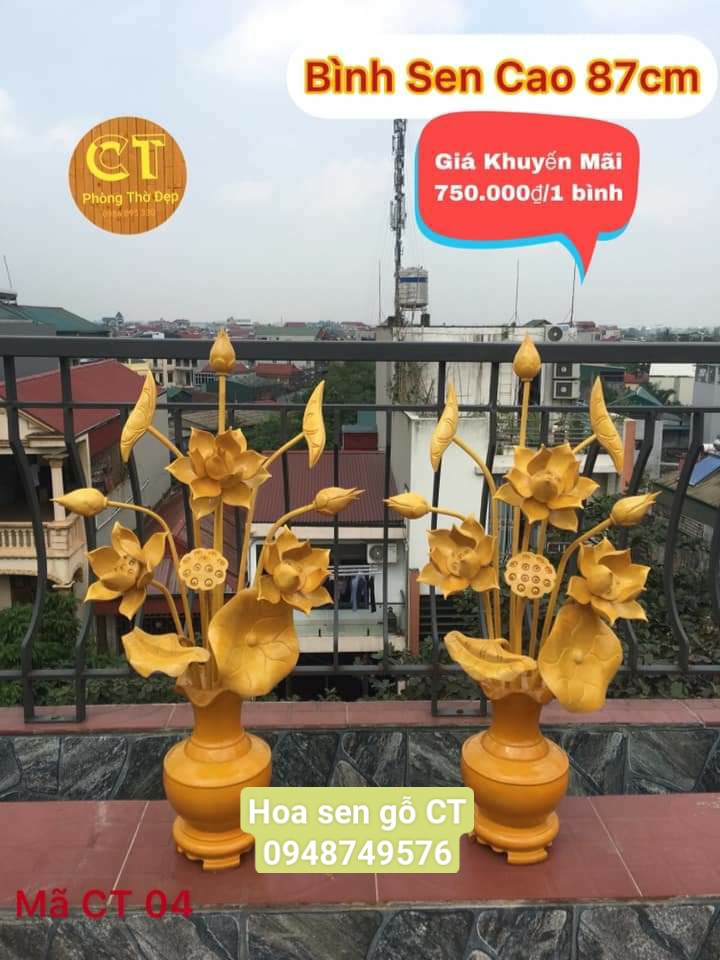 Bình hoa sen gỗ mít cao 87 cm