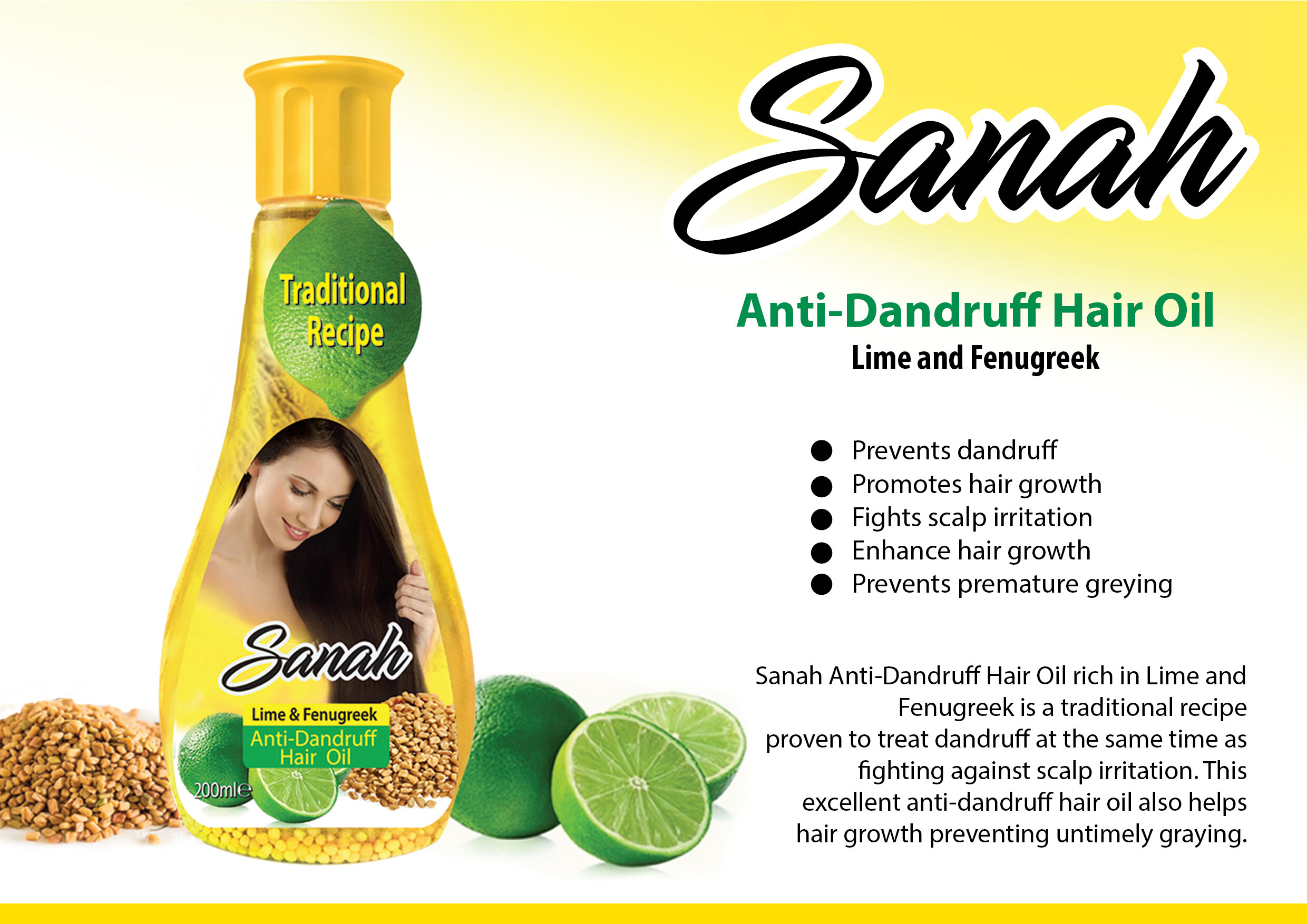 Sanah Lime&Fenugreek Anti Dandruff Hair Oil 200ml Lazada