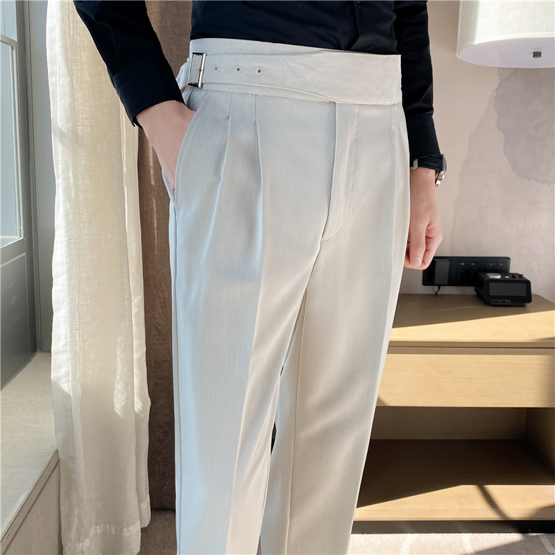 Men's Casual Formal British Style High Waist Slim Fit Office Pants