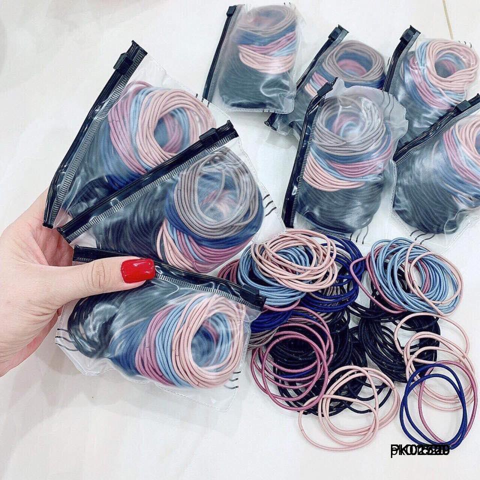 Set 50 sợi thun cột tóc kèm túi zip