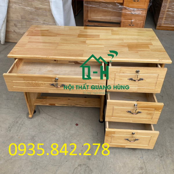 Bàn làm việc gỗ thông cao cấp màu vàng ngang 1m