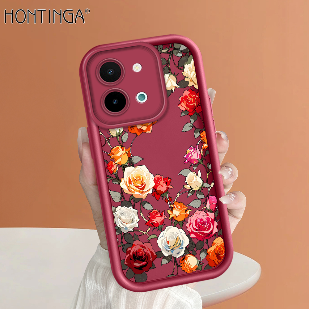 Hontinga for Vivo Y28 4G Back Cover Colorful Rose Pattern Case Ladder Soft Rubber Mobile Phone Cover.