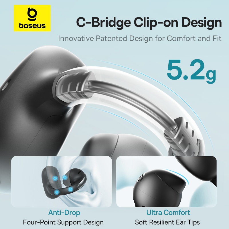 Baseus Bowie MC1 OL Open-Ear TWS Earbuds Sport Bone Conduction Earphone Earclip Waterproof Enhanced Bass Headphone Earring Long Battery Life. 