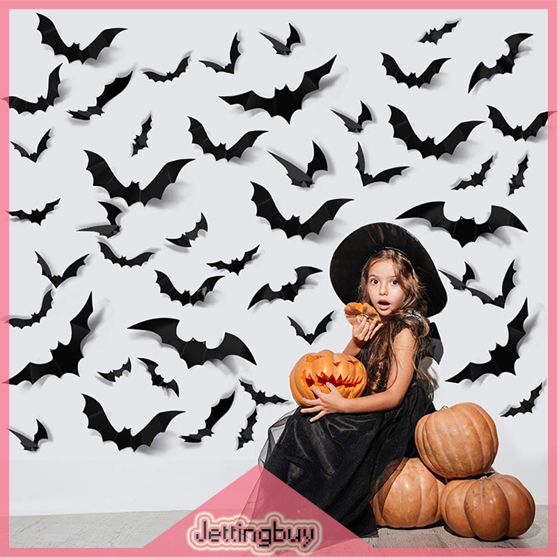 12PCS Halloween Decoration 3D Black PVC Bat Halloween Party Decor Props Sticker