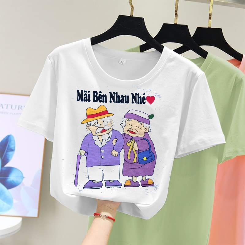 [HCM]áo thun cặp đôi ,áo thun nam nữ in hình MÃI BÊN NHAU NHÉ chắt vải mềm mại ,co giãn thoải mái