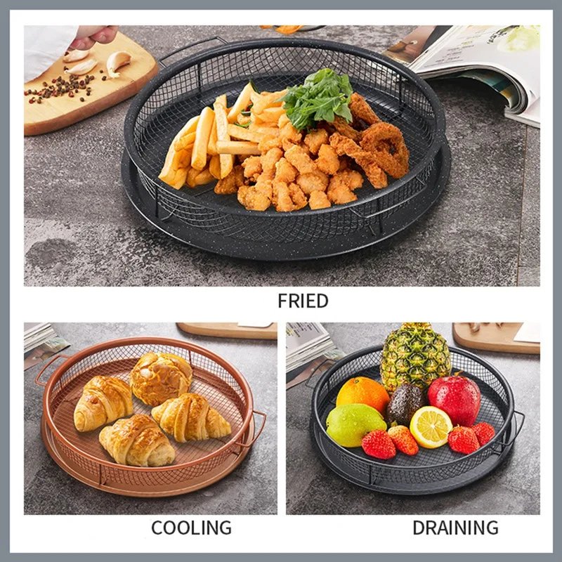 Mesh Baking Tray Non-Stick Round Baking Pan Chips Crisping Basket Microwave Oven Copper Baking Tray BBQ Tray. 