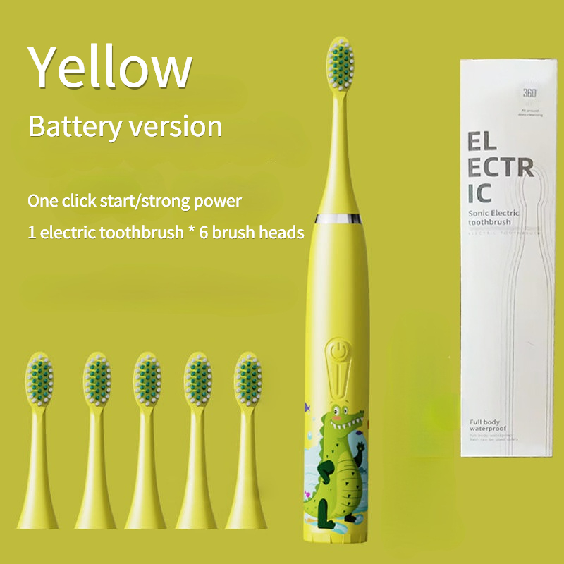 【Customer favorite】 Children's Electric Toothbrush Kid Cartoon Ultrasonic Sonic Electric Toothbrush with 5 Replacement Heads Electric Brush Children.