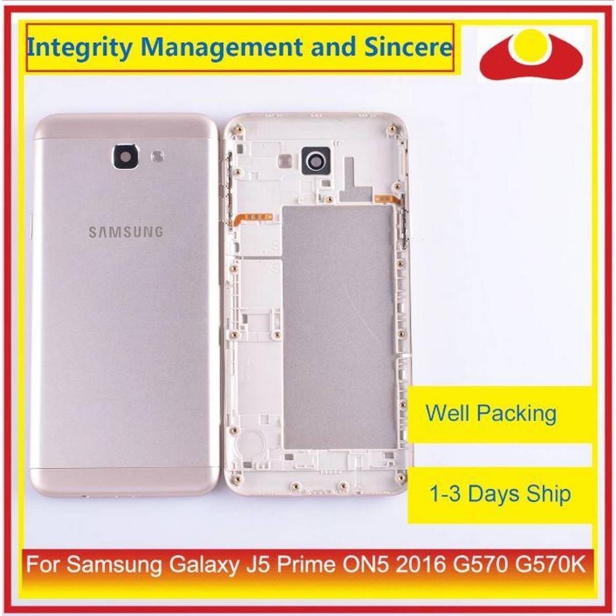 Samsung Galaxy J5 Prime Complete Housing Full Body Casing Replacement Parts Case( Middle Frame Plate And Back Frame) For Samsung Galaxy J5 Prime - Gold