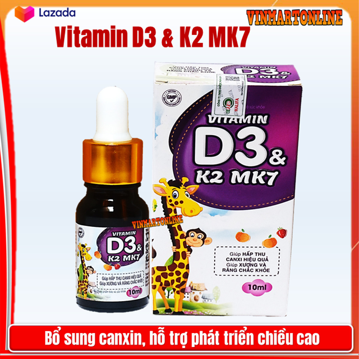 Vitamin D3 K2 Mk7 nhỏ giot giúp bé hấp thụ calci tăng trưởng chiều cao cân