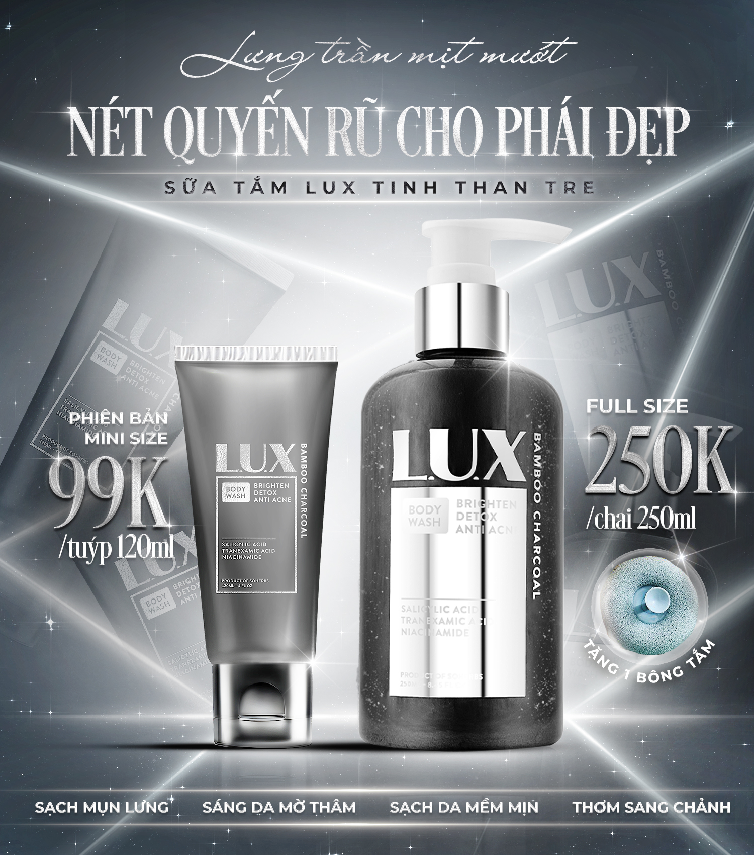 Sữa Tắm Lux Tinh Chất Than Tre SOHERBS Mini Size 120ml