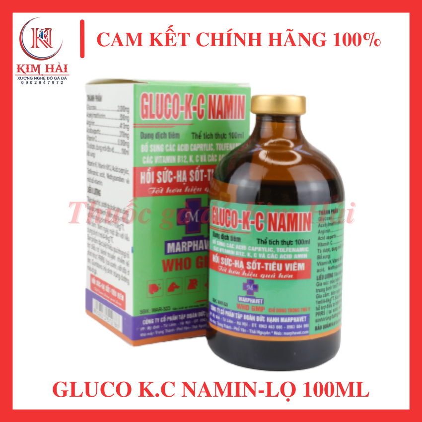 Gluco K.C Namin [100 ml][dạng chích]-H.ồ.i s.ứ.c,h.ạ s.ố.t,tiêu viêm h.i.ệ.u q.u.ả cho gà đá,gà tơ,gà con.(tặng kèm kim tiêm).
