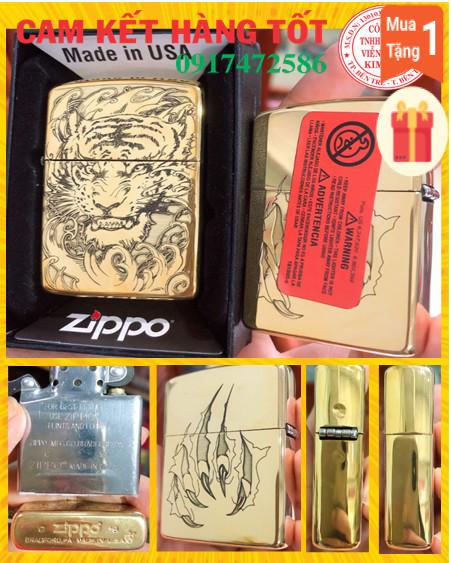Bật lửa, hộp quẹt zippo armor vỏ dầy khắc ăn mòn đầu mãnh hổ, ruột trắng, có tem đỏ