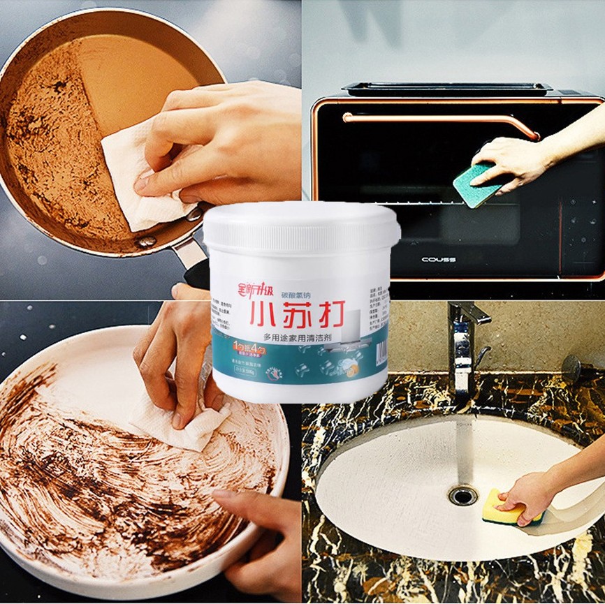 Wuli Multifunctuonal Cleaning Baking Soda Powder Sodium Bicarbonate Detergent Highly Effective Removal Oil Stain Decontamination Powerful Household Kitchen Toilet Bathroom Cleaner 500g