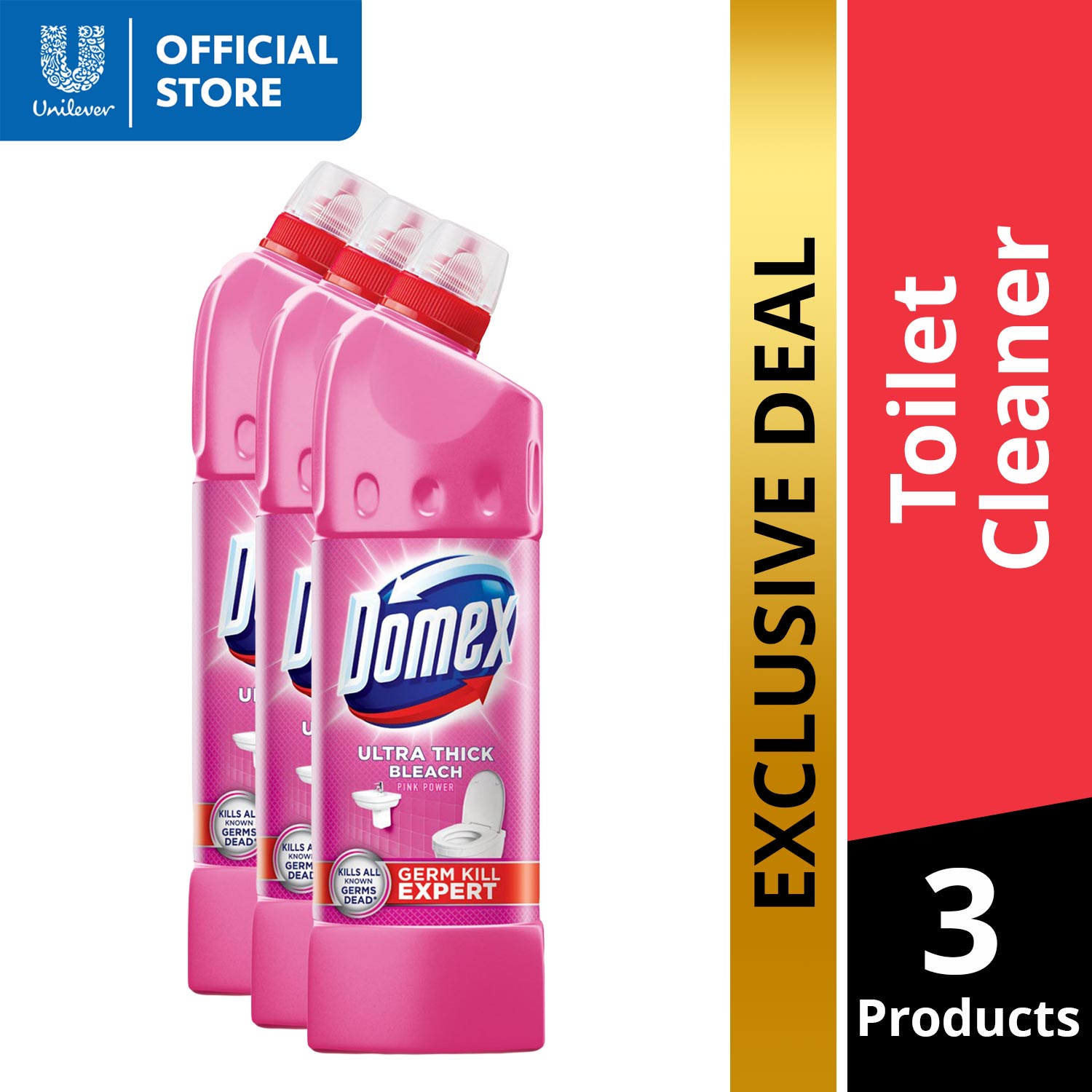 Domex Ultra Thick Bleach Toilet Cleaner Pink Power 900ML Bottle x3 ...