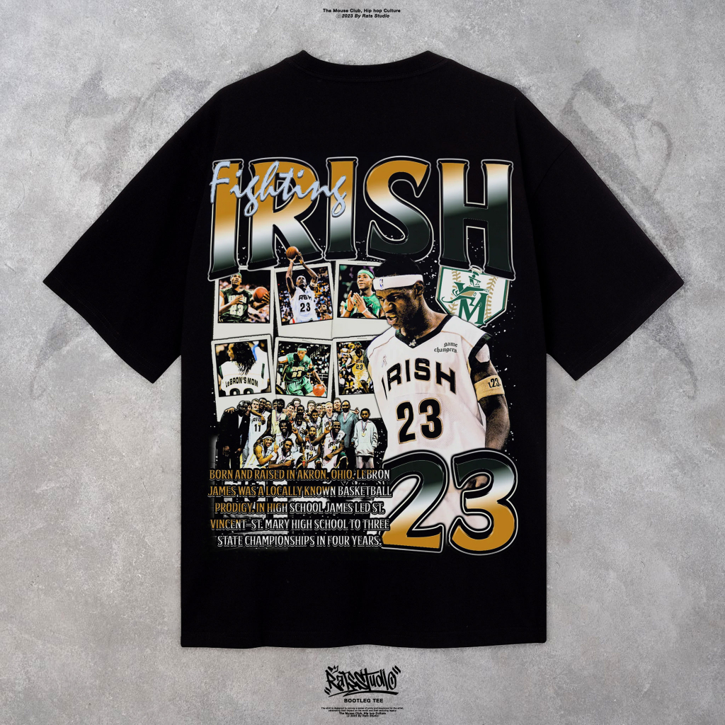 Áo thun bóng rổ Lebron James Irish "23" Bootleg Rats Tee Oversize