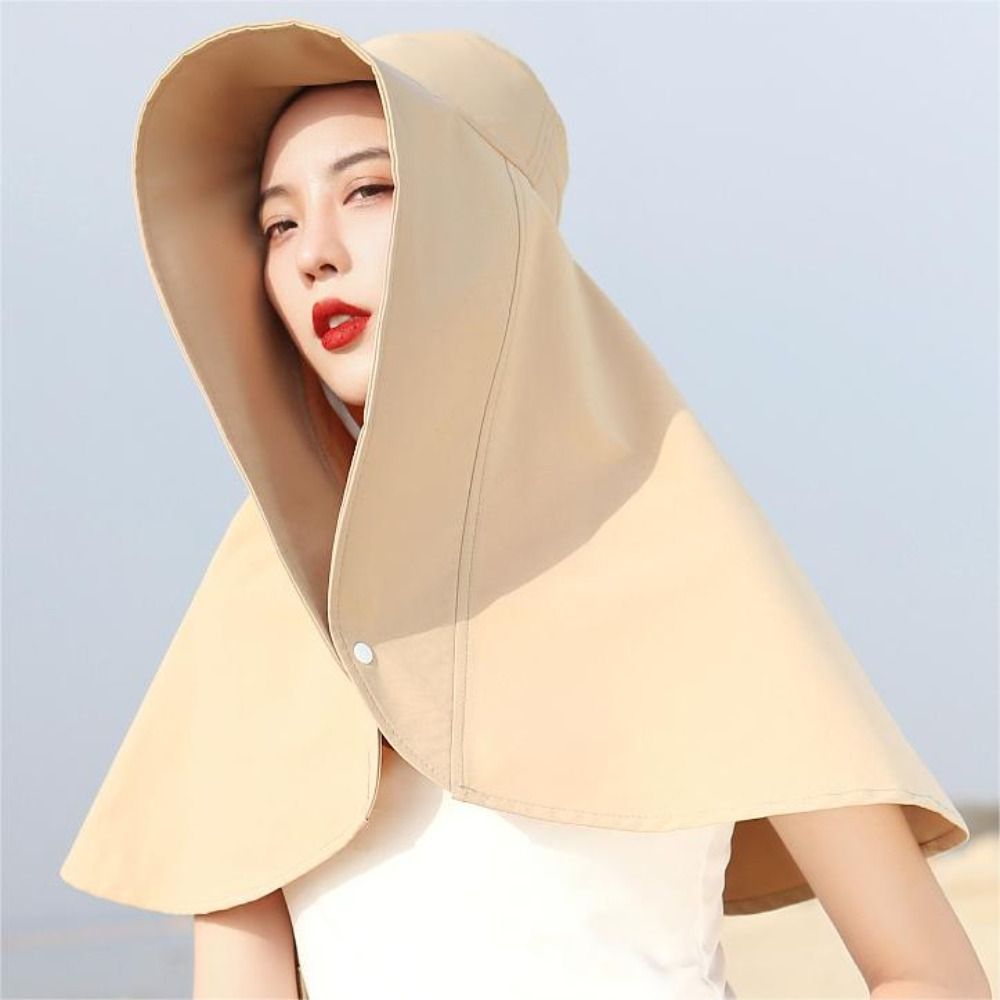 1x Sun Cap แบบพกพาคอป้องกันผ้าคลุมไหล่ดวงอาทิตย์หมวกปิดหน้าชาวประมงหมวกกับปุ่ม Snap Sun Surprise ของขวัญสำหรับแฟน