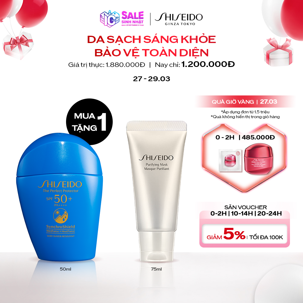 [27.03 – 29.03 MUA 1 TẶNG 1] MUA Sữa chống nắng Shiseido GSC Perfect Protector 50ml tặng – TẶNG Mặt nạ đất sét Shiseido Purifying Mask 75ml