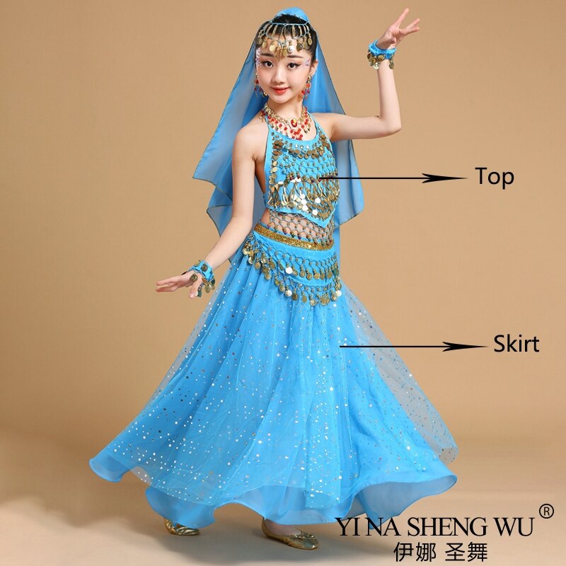 Girls Bollywood Dance Costume Set Adult Kids Belly Dance Indian Sari