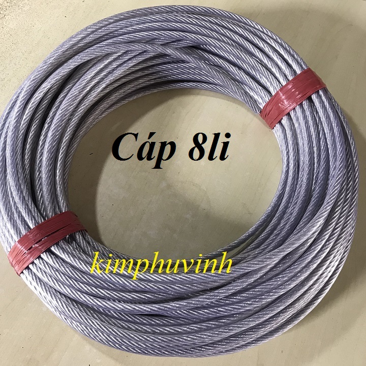 5 mét - phi 8li dây cáp thép bọc nhựa 8mm - dây cáp bọc nhựa 8li