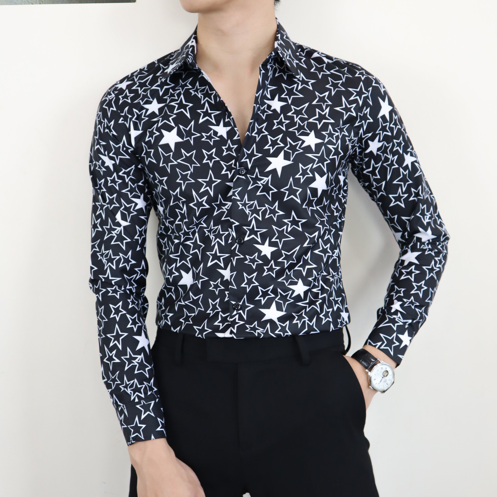 Áo sơ mi nam dài tay in họa tiết chất vải lụa không nhăn cao cấp - thoáng mát - chất mịn