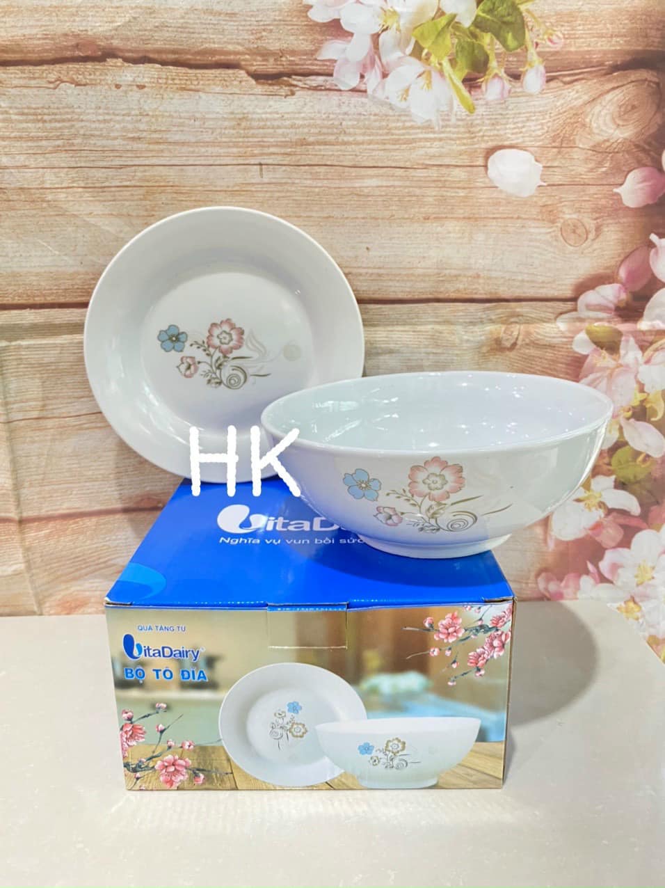 [HKMTH]Bộ 1 tô 1 dĩa bằng sứ hkm Vitadairy