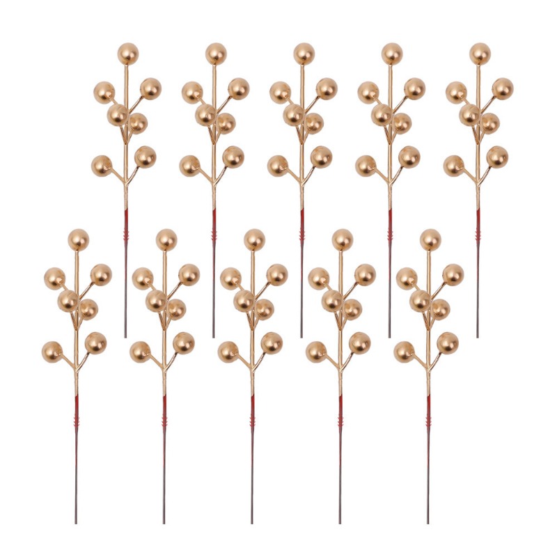 10pcs Artificial Red Gold Berries Branches Bouquet DIY Accessories Froth Christmas Decor Simulation Fruit