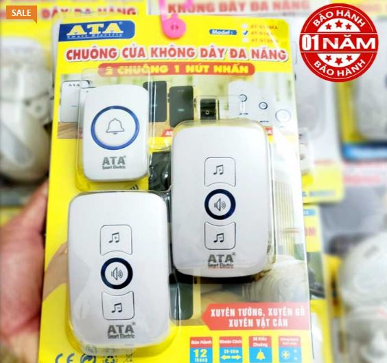 Chuông cửa đôi không dây cao cấp ATA AT- 916A (Bộ gồm 1 nút bấm + 2 chuông)