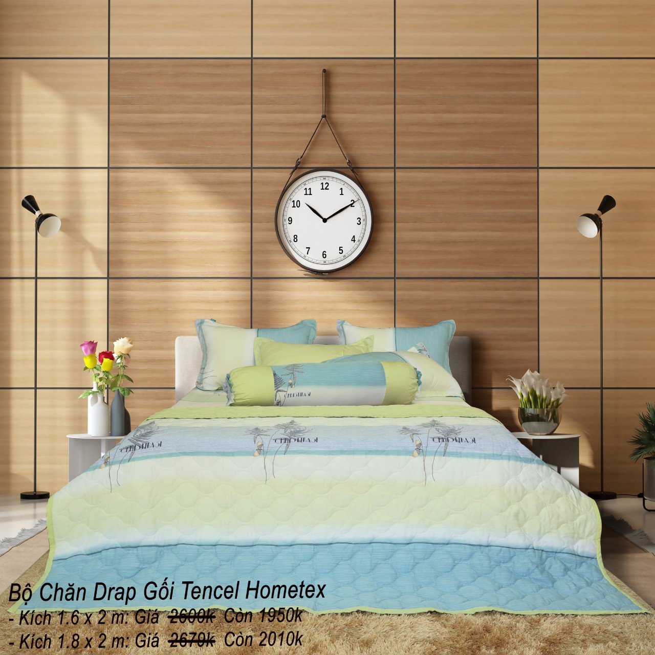 Bộ drap gối Hometex Tencel (160x200,180x200)