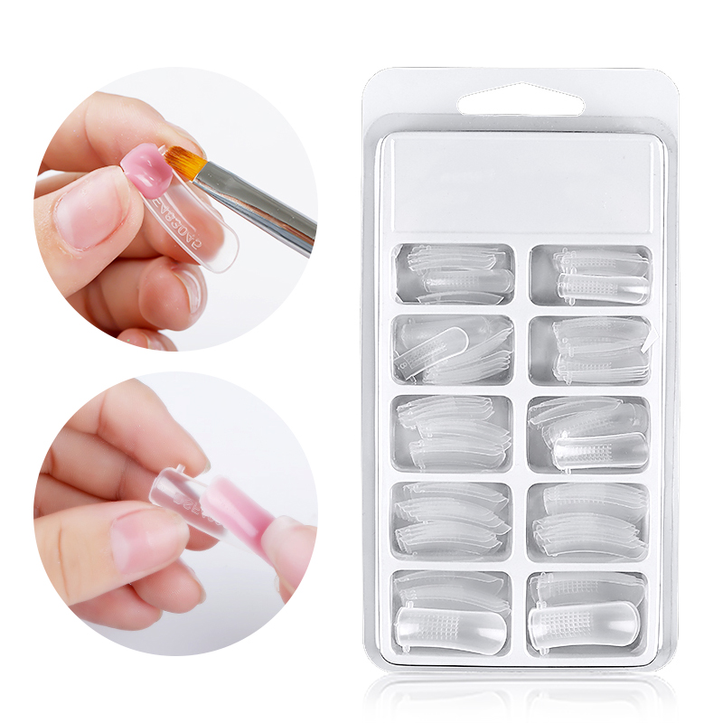 Pinpai 100pcs reusable nail quick extension poly gel mold form nail tips builder uv gel mold nail false tips nail art tools