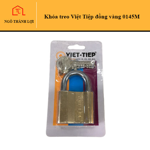 Ổ khóa treo việt tiệp đồng vàng 0145m 4 phân, ổ khoá việt tiệp đồng 65 x 42 ống phi 7ly