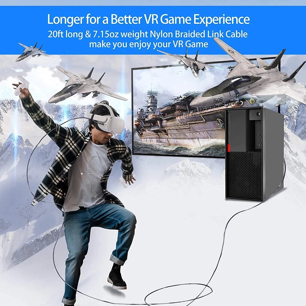 Accessories For Oculus Quest2 Quest 2 Cable Link Smart 3D Virtual Reality VR Glasses USB A To Type C 3 5M Headset Oculis Helmet