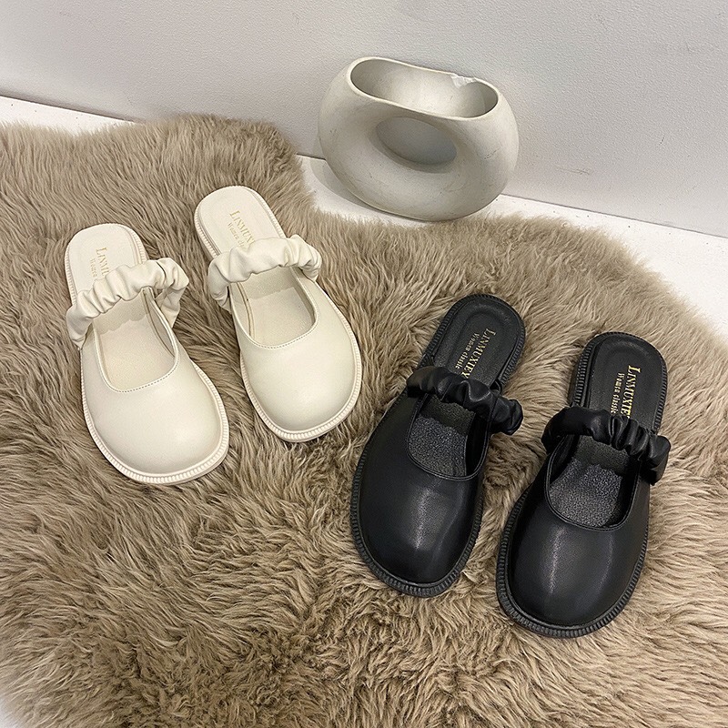 Sục LOLITA Nữ  Da Lì ulzzang phong cách Hàn quốc , giày sục da quai nhún đế 3f cực xinh