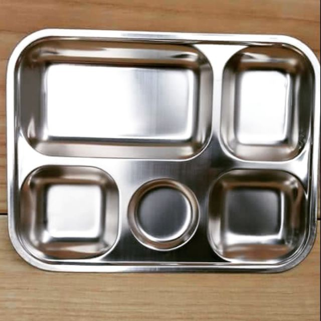 Khay Cơm Phần 5 Ngăn Inox 304 Đựng Thức Ăn - Khay Đựng Cơm Chia Phần 5 Ngăn