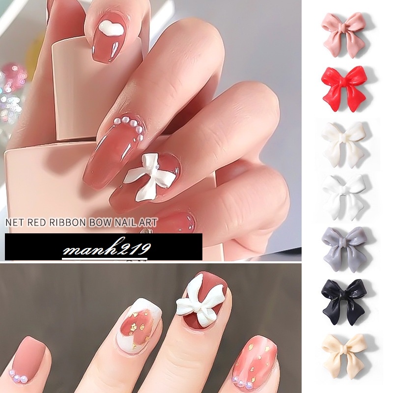 Set nơ 2 cánh nhiều màu trang trí đính móng nail