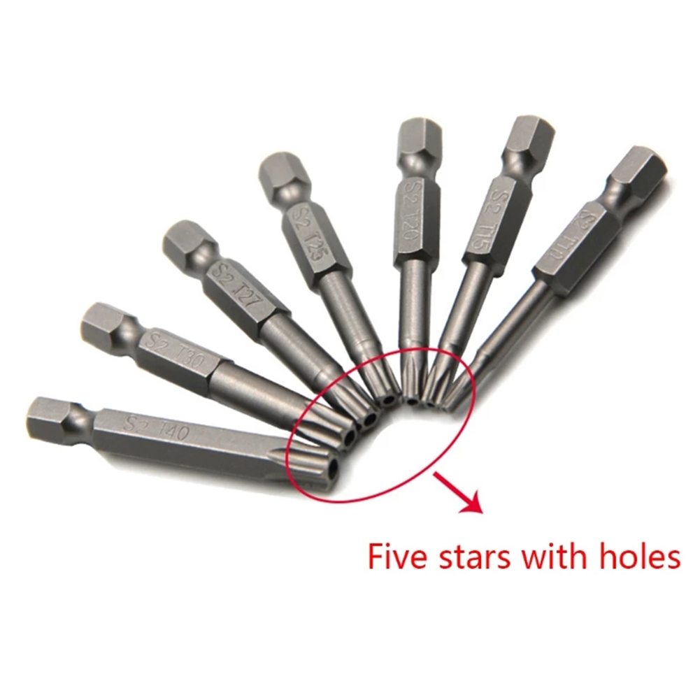 Toolstar 1/7Pcs 50mm 1/4 Hex Shank Five-point Magnetics Torx Screwdrivers Bits T10-T40