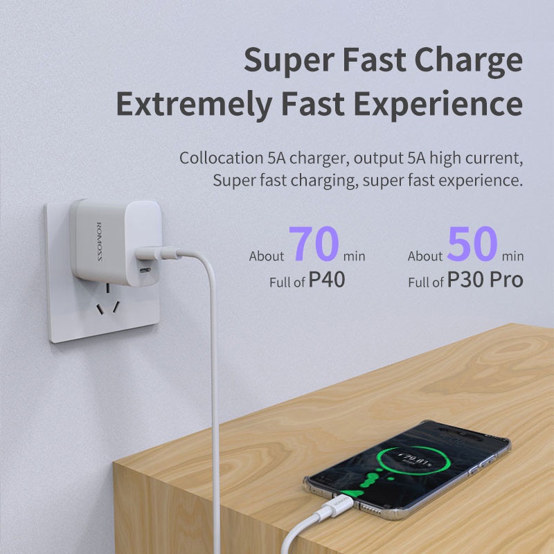 ROMOSS CB304 1m Cable 6A Super Fast Charging Cord PVC Material Type-C Data Cables