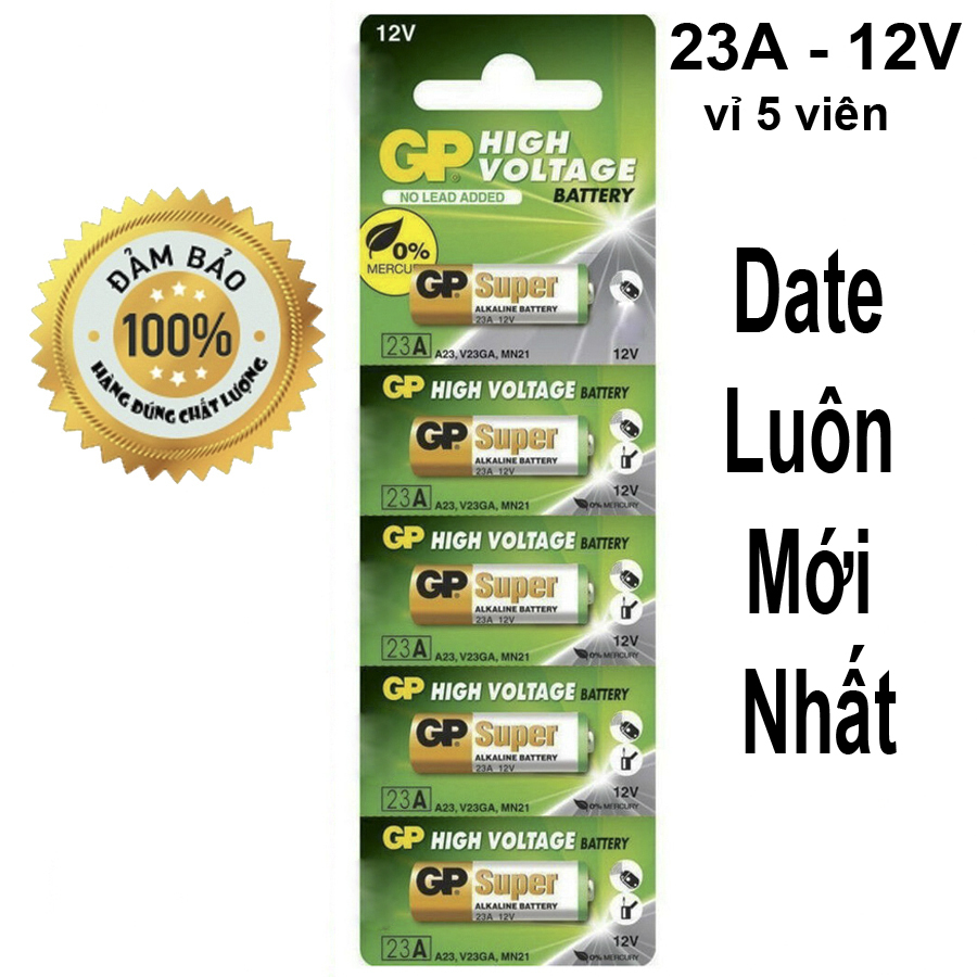 Bộ vỉ 5 pin GP 23A 12V cho cửa cuốn , chuông cửa, điều khiển từ xa sóng radio RF, bút trình chiếu, báo trộm dùng sim