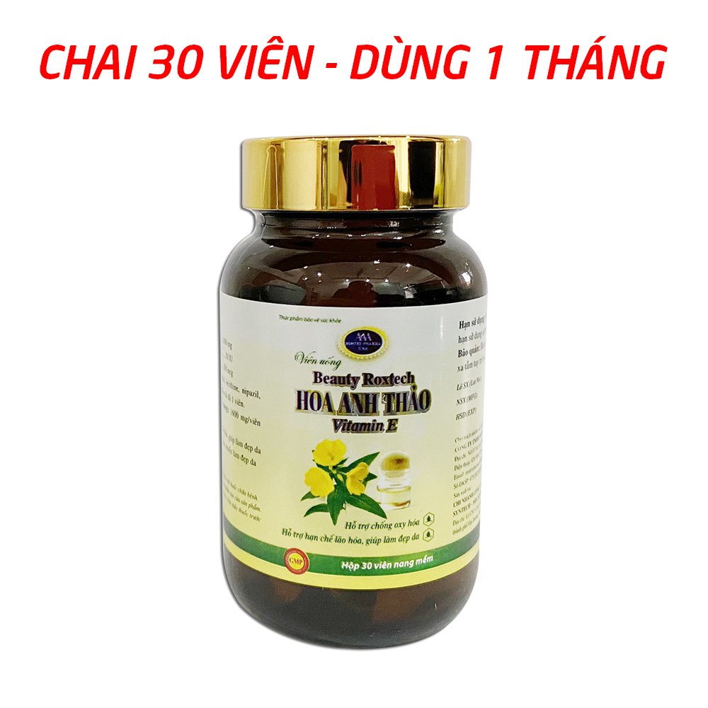 Viên uống dầu hoa anh thảo 1000mg, dầu hoa hồng, vitamin E giúp đẹp da, chống lão hóa da - Chai 30 viên dùng 1 tháng