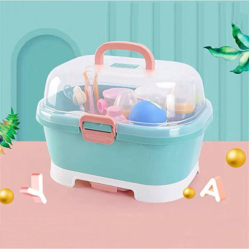Household baby tableware storage bottle storage box PET material dust-proof drain bottle storage box