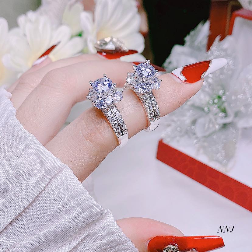 Nhẫn nữ bạc Ý xi bạch kim cao cấp MS175