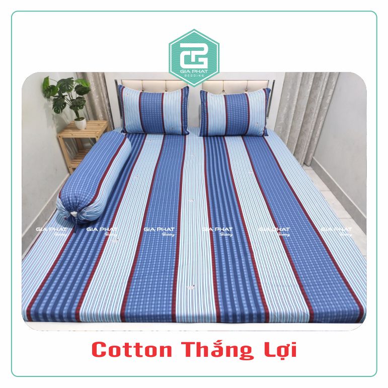 Bộ ga gối Cotton Thắng Lợi {4 món} 100% Cotton chuẩn logo họa tiết Sọc Chấm.