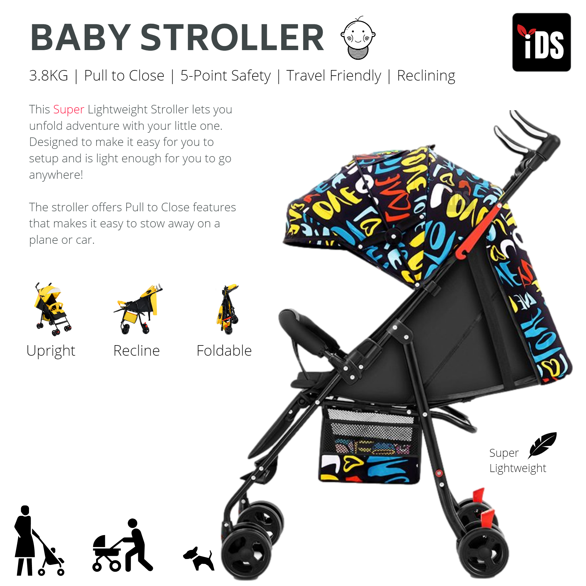 New Smart Foldable Stroller Pram For Baby With Sun Shade & Smooth Wheels