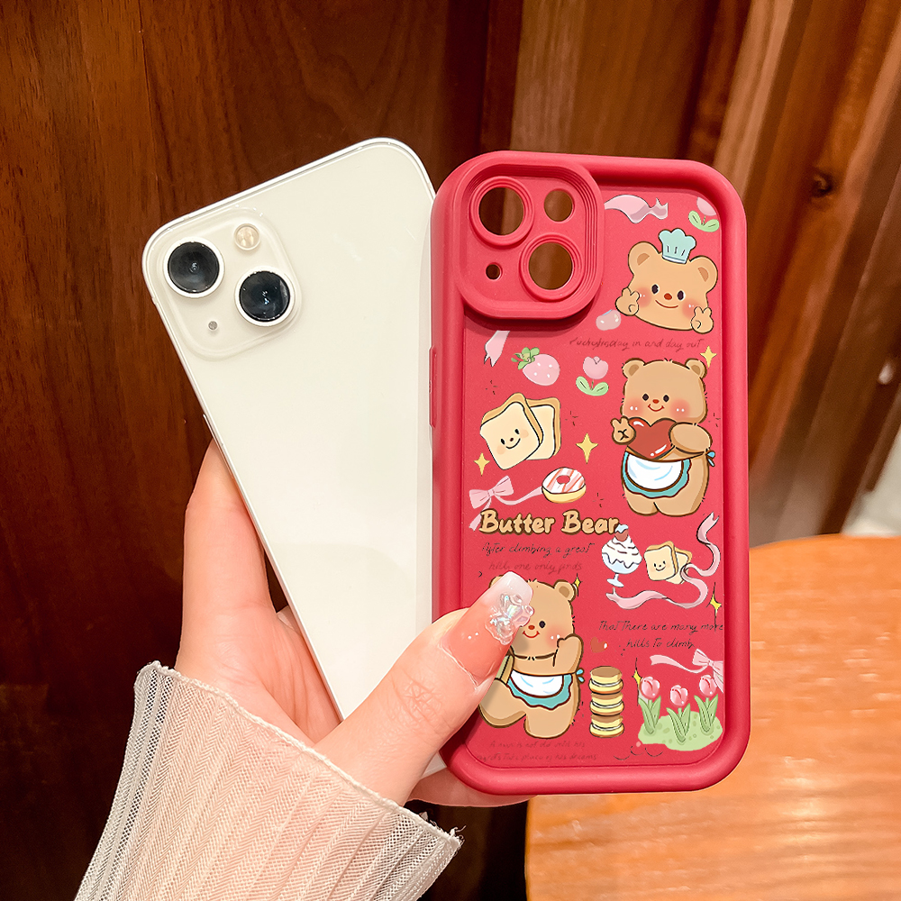 Jizetin for Redmi Note 13 4G 5G Note 13 Pro+ Xiaomi X6 Poco M6 Pro Back Cover Butter Bear Ladder Camera Soft Rubber Mobile Phone Case.
