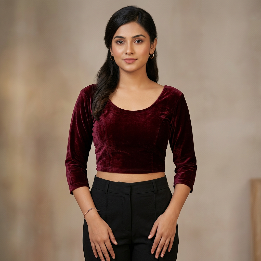 Velvet Blouses Best Qualityfull Three Quarter Sleeves For Women.