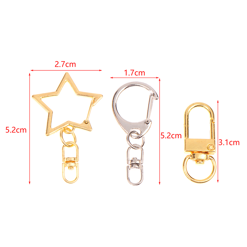 10Pcs Star Pentagram D-shaped Hollow Key Chain Rings Keychain DIY Accessories Lobster Clasp Keyring Jewelry Making Findings.