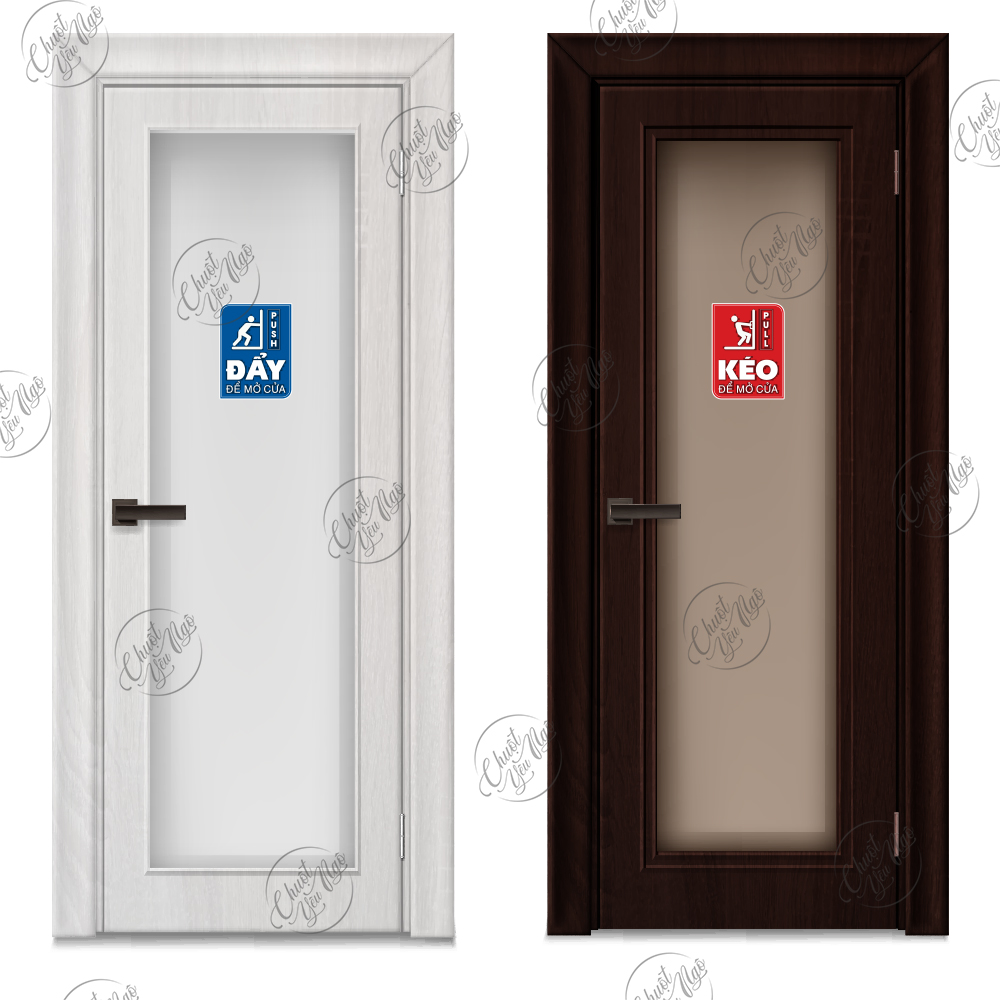 Bộ 2 miếng dán KÉO ĐẨY hướng dẫn mở cửa kính tự động Pull Push