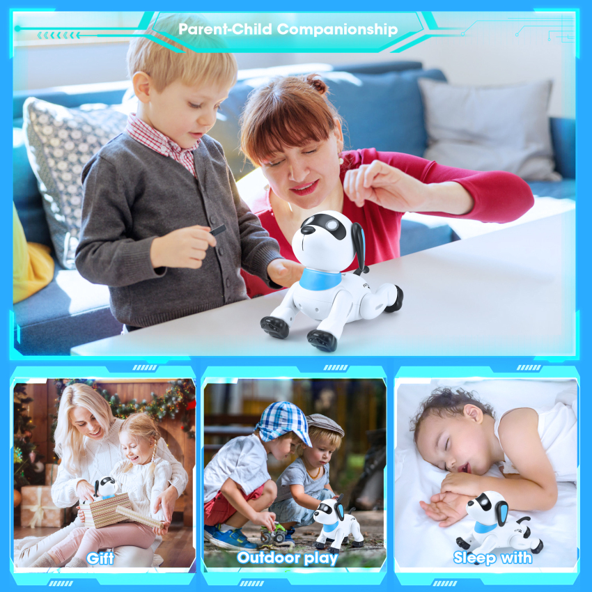 Remote Control Robot Dog Toy, Programmable Interactive & Smart Dancing Robots For Kids 5 And Up, RC Stunt Toy Dog With Sound LED Eyes, Electronic Pets Toys Robotic Dogs For Kids Gifts