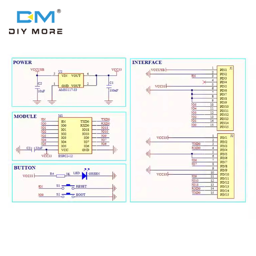 diymore ESP32-C2 bảng mạch phát triển ESPC2-12 module tương thích cho ESP8684-DevKitM-1 Wifi & mô-đun Bluetooth