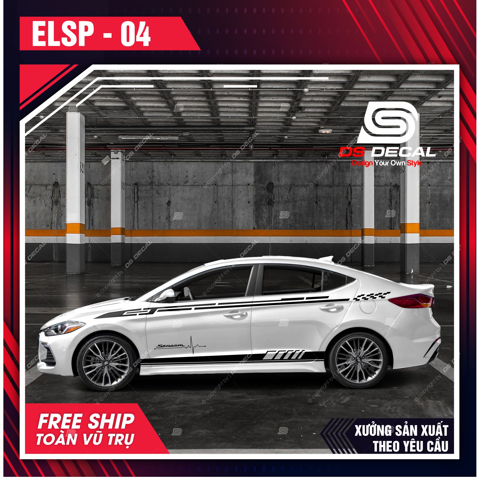 Tem dán xe ô tô Elantra - 04, Sticker trang trí xe ô tô, tem dán xe ô tô PVC chống nước - DSDECAL
