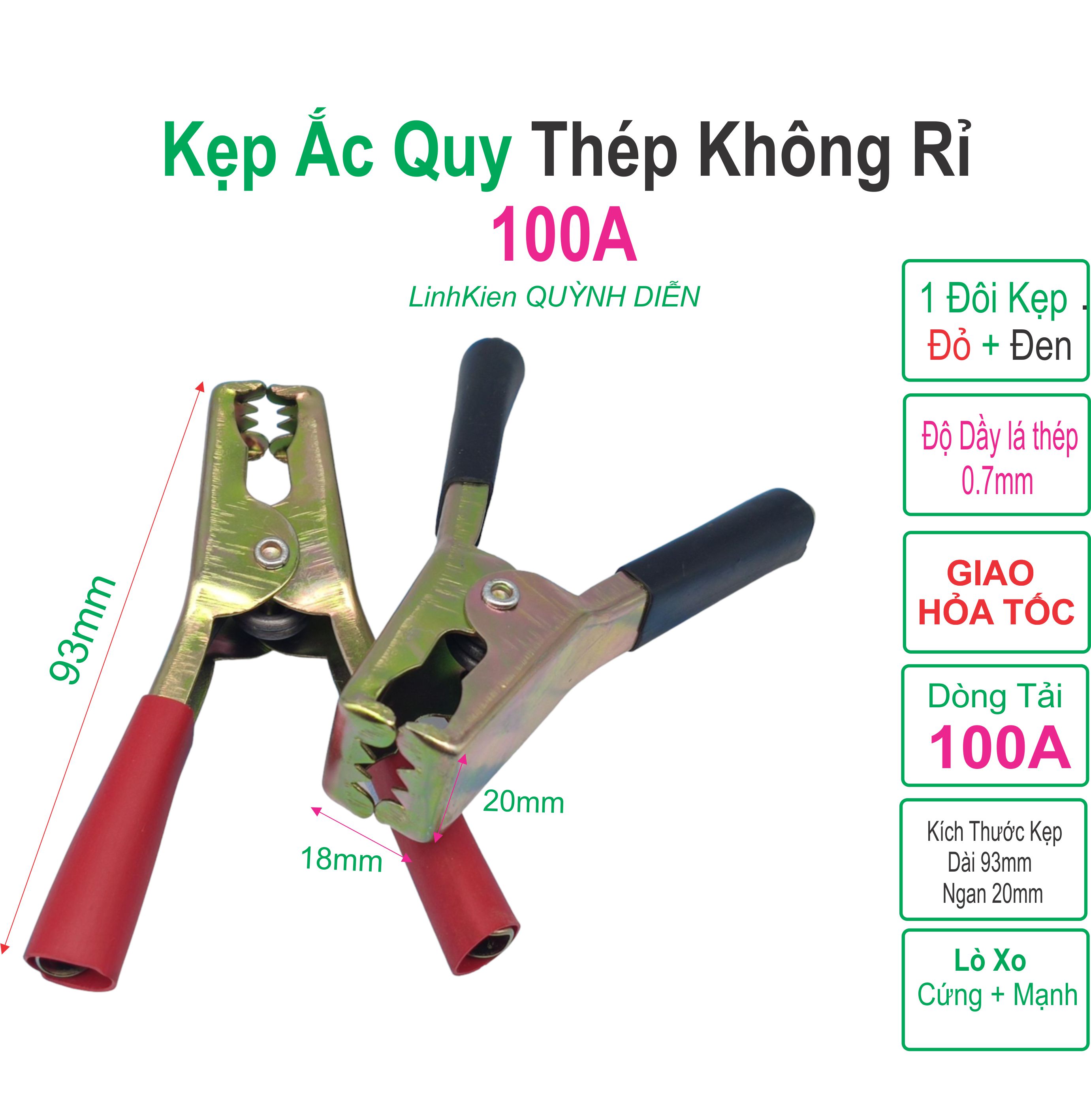 Kẹp ắc quy acquy 100a thép không rỉ , 93mm, lò xo cực kì khỏe. - linh kiện điện tử quỳnh diễn